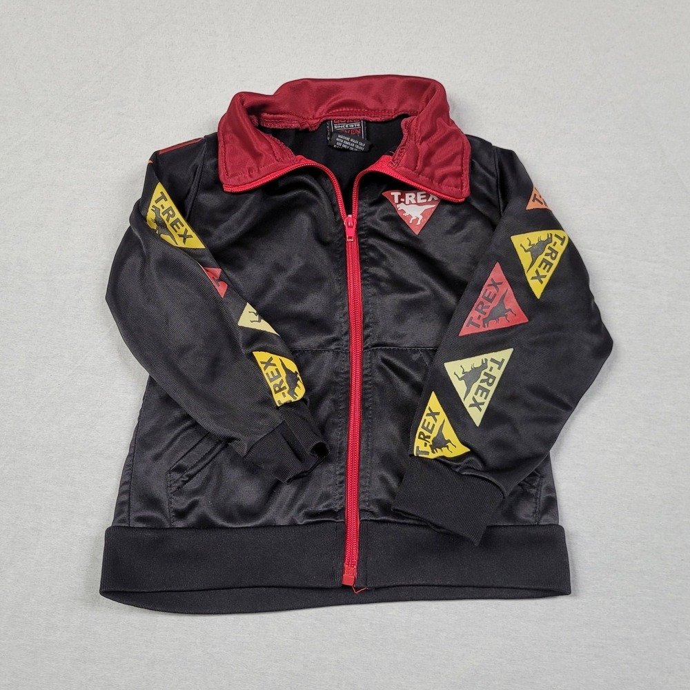Quad Seven Red Black Dinosaur-Themed Track Jacket with T-Rex Graphics Boys 4T